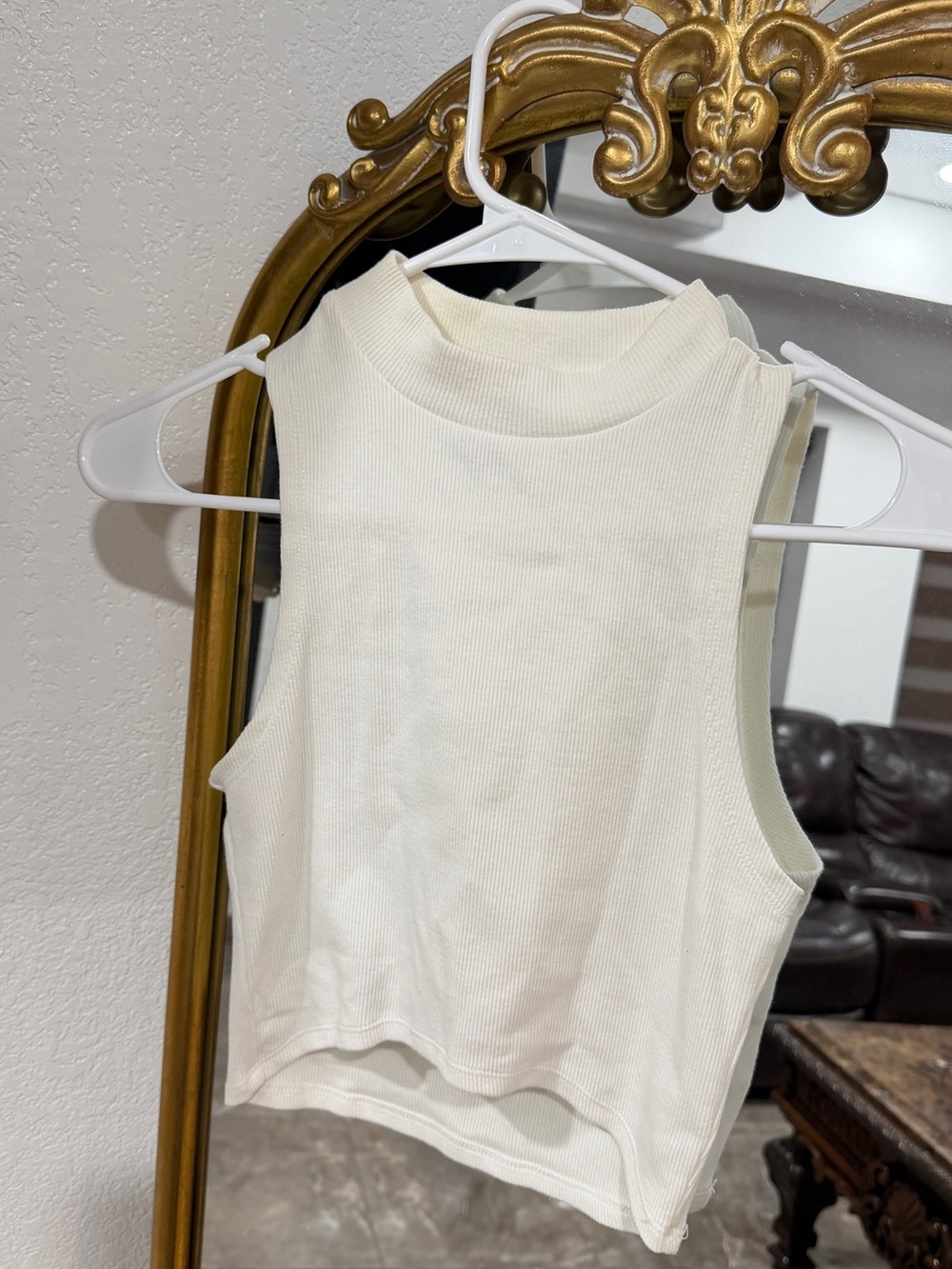 Forever 21 Cream Ribbed Mock Neck Crop Tank